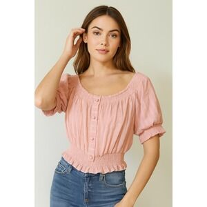 Fashion‎ On Earth Smocked Top Blouse Off Shoulder Striped Pink Large